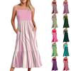 Women's Long Beach Casual Elegant Spaghetti Strap Maxi Dress Striped Low-key Flowing Bohemian Dress