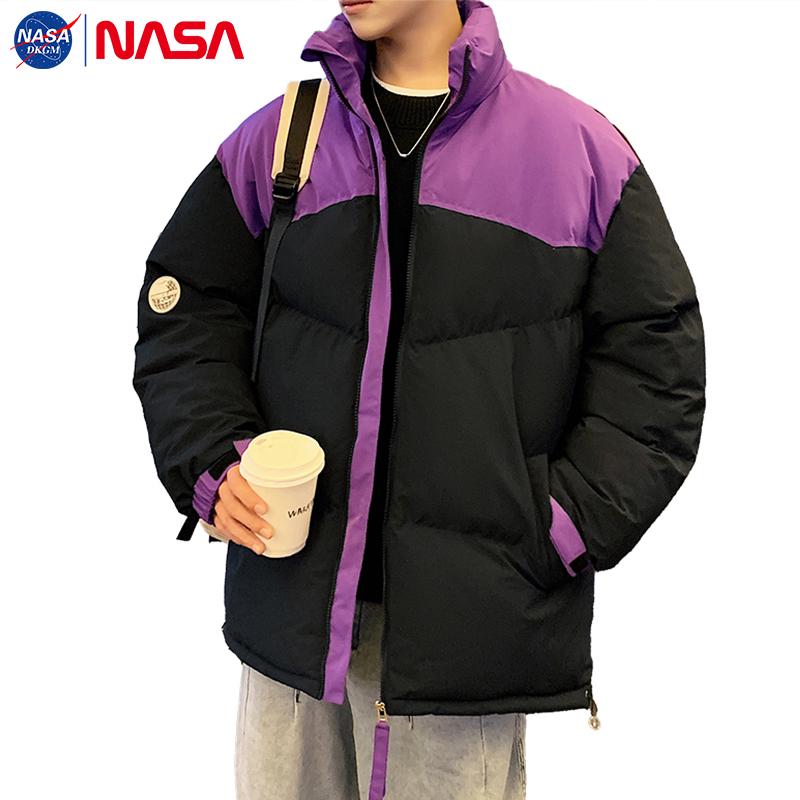 Мужская зимняя хлопковая куртка NASA - С воротником-стойкой, Утепленная, Теплая верхняя одежда, Модная распродажа.