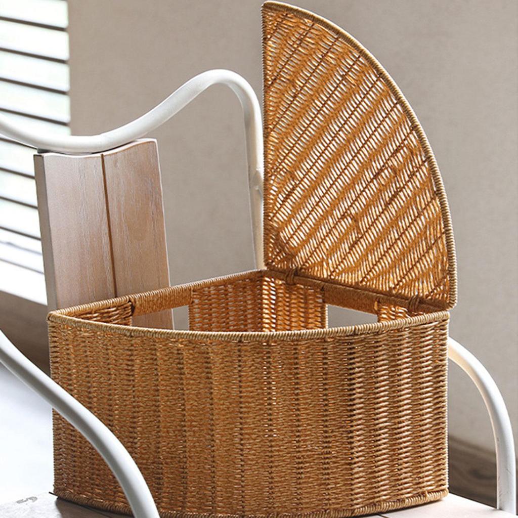 Woven Fan Shaped Storage Basket Sturdy Plastic Organizer Box with Handle for Closet Laundry Room Bathroom and Narrow Space