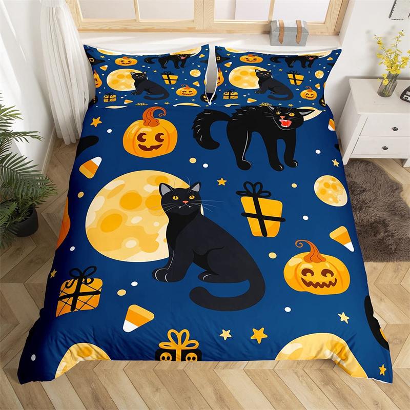 Cute Halloween Cat Duvet Cover Mystery Castle Bedding Collection For Kids Teen Microfiber Misty Forest Bat Quilt Cover Queen Bedclothes