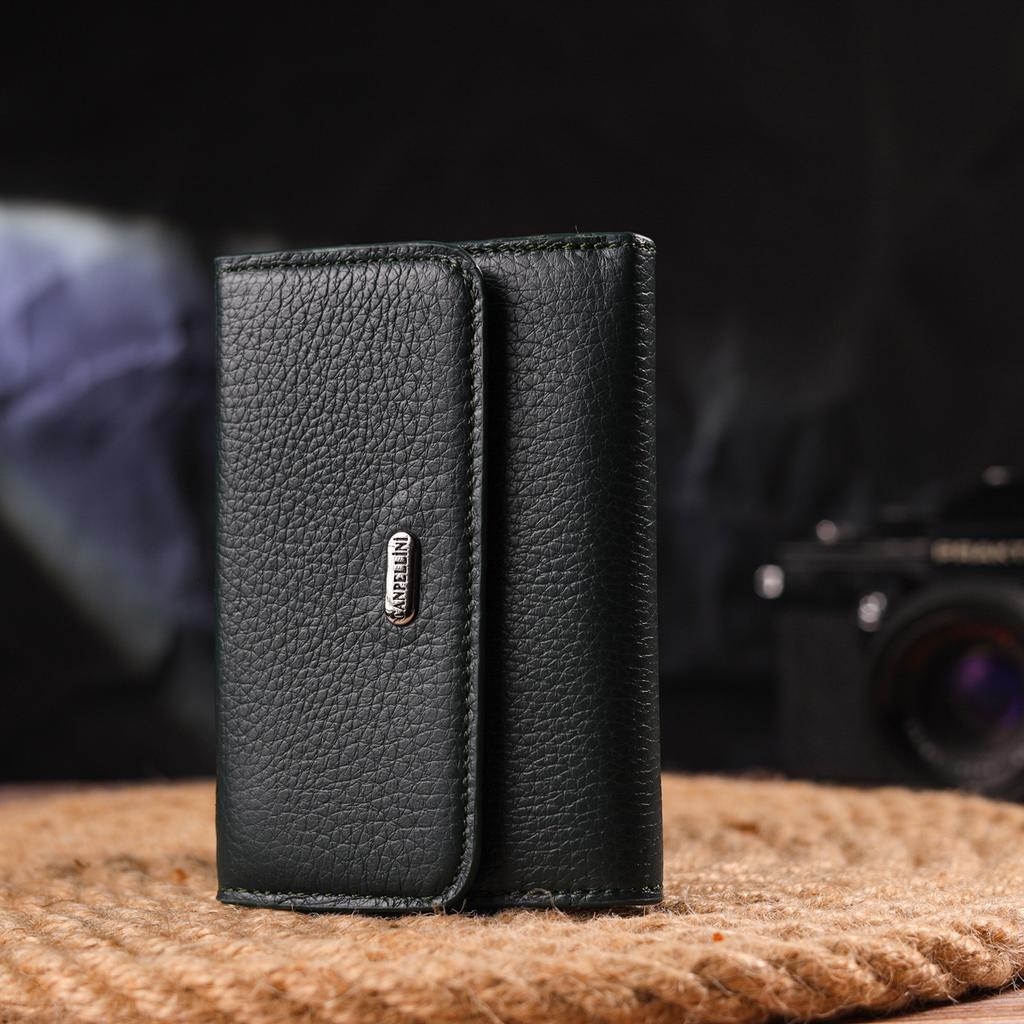 Практичный Женский кошелек из натуральной кожи флотар CANPELLINI Wallet 21596 Зеленый