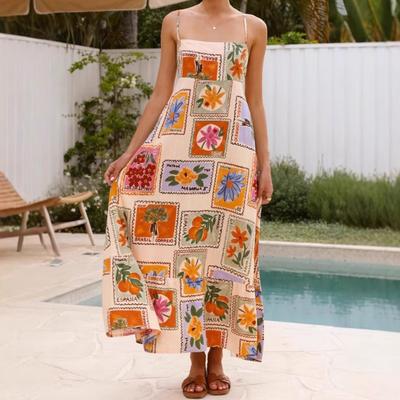 Женское летнее повседневное длинное платье-сарафан в стиле бохо с бретельками и квадратным вырезом без рукавов, струящееся макси-платье, пляжное платье А-силуэта для женщин