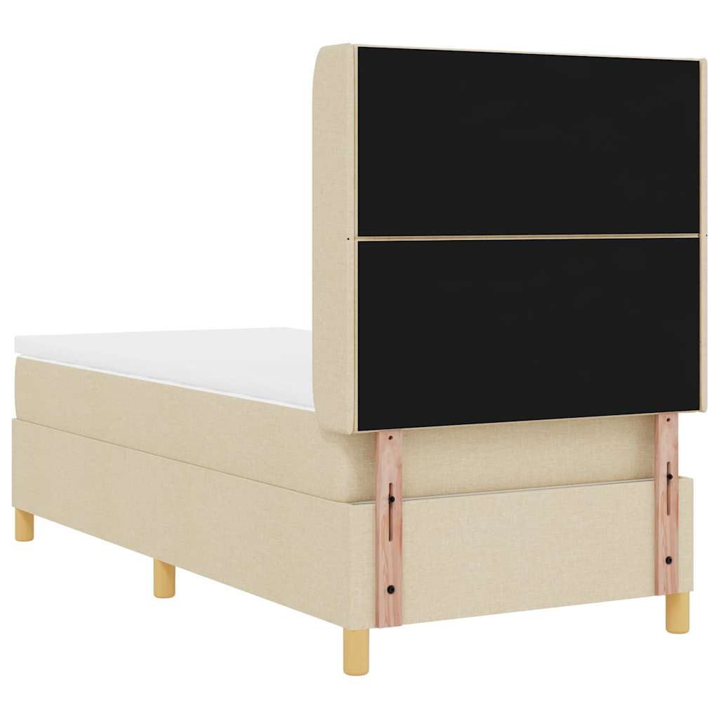 Box Spring Bed with Headboard Cream 90 x 190 cm Fabric