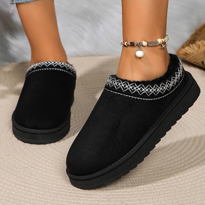 Women Snow Boots for Warm Suede Leather Boots Autumn Winter Slip On Platform Boats Close Toe Hair Half Slipper Cotton Shoes