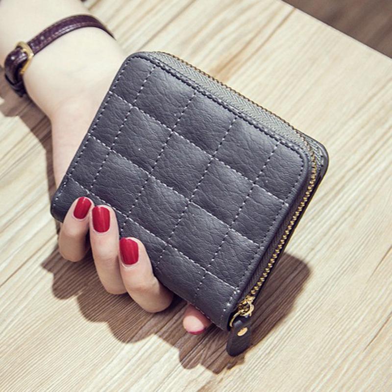 Women Short Wallets PU Leather Female Purse Plaid Cardholder Small Zipper Wallet MIT