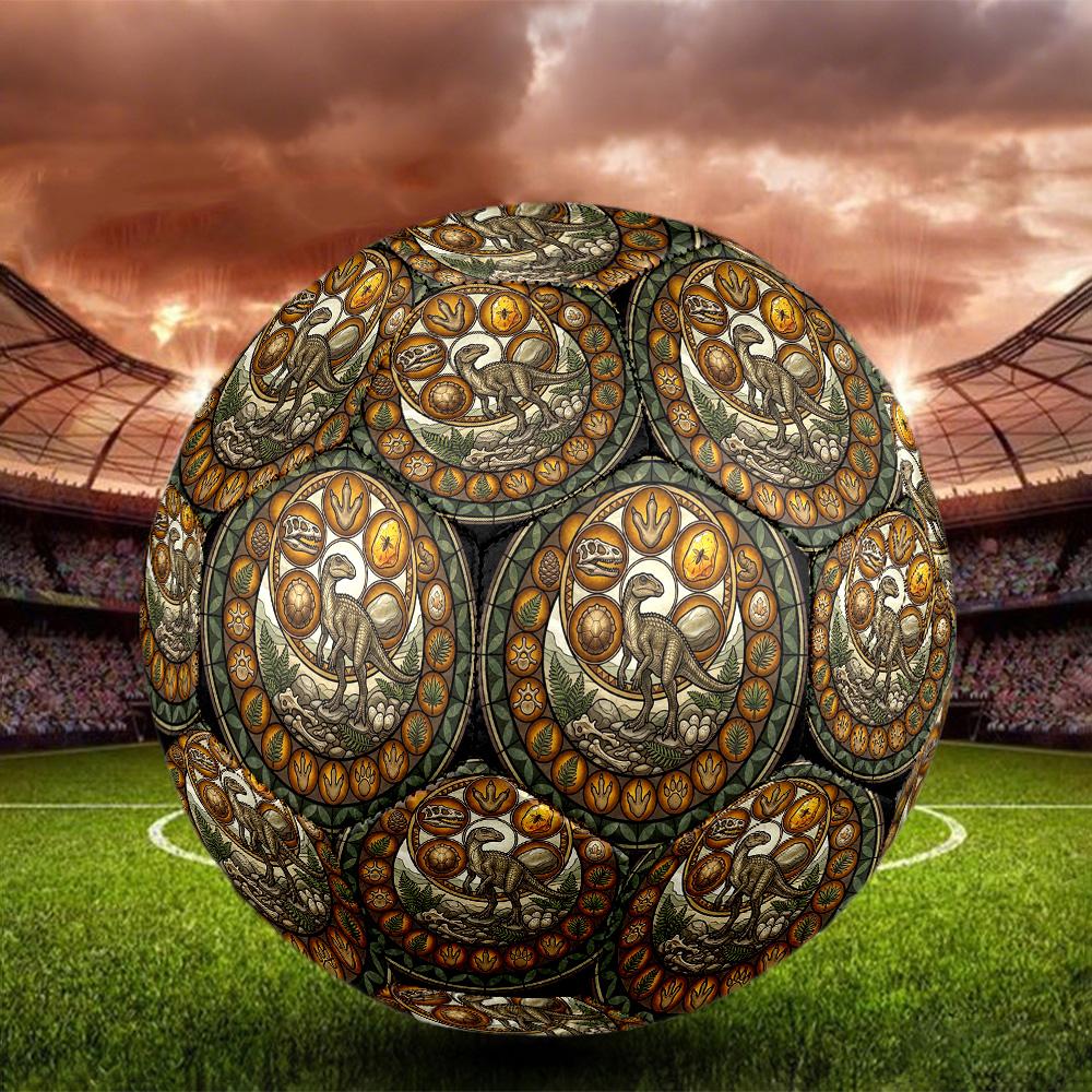 Dinosaur Fossil Glass Round Football Size 5 Adult Ball Suitable for Training Matches and Outdoor Team.