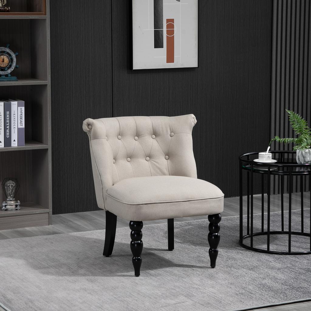 Armchair Living Room Lounge Chair Vintage Relax Chair with Wooden Legs Reading Chair with Linen Look, Upholstered Armchair for Bedroom Beige