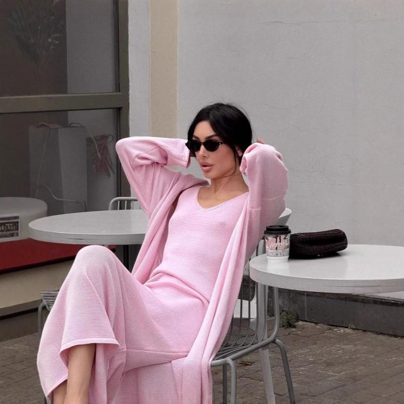 Womens Cotton Knit Tank Dress Long Sleeve Cardigan Set Soft Top Casual Daily Wear