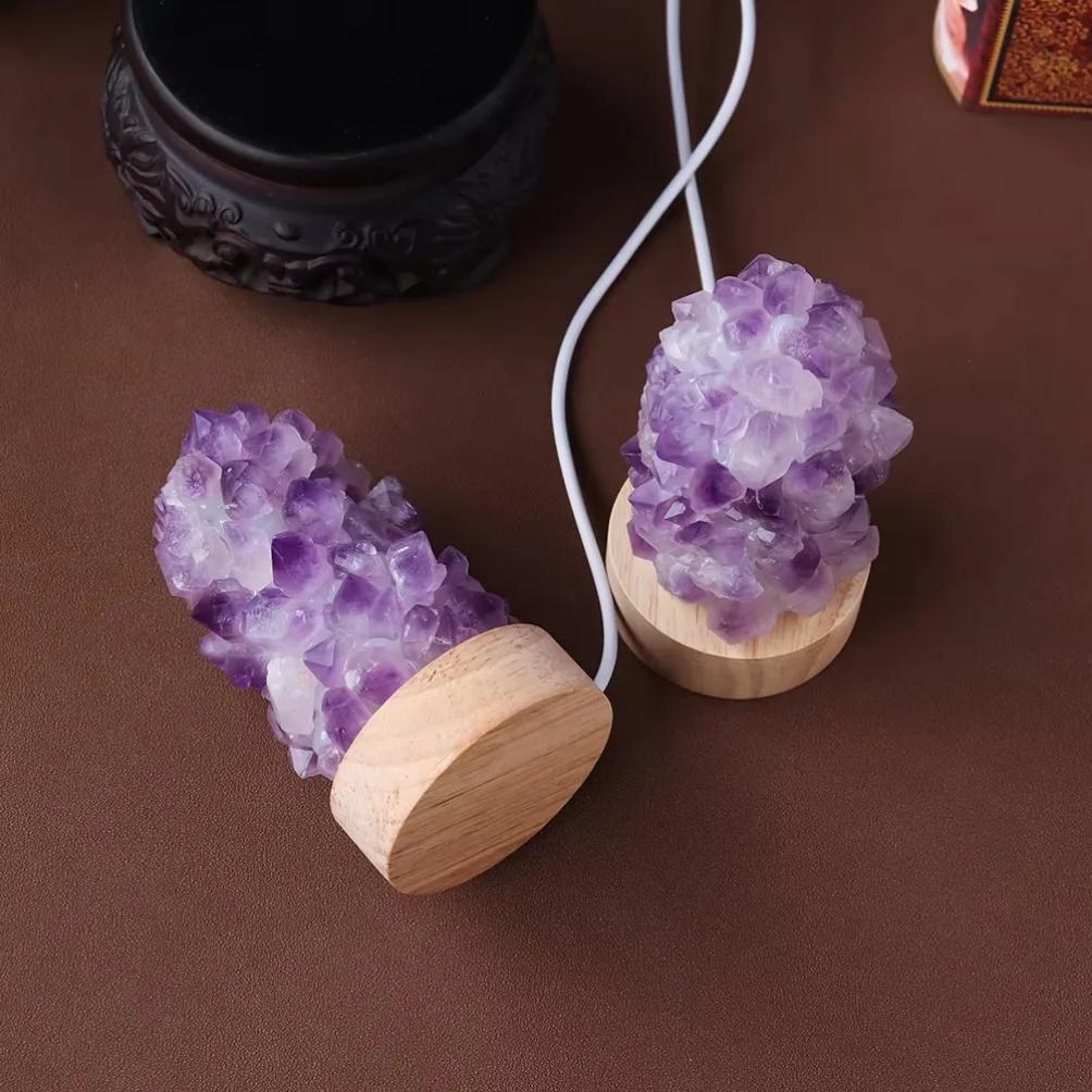 Хрустальная Лампа Желаний Натуральный Аметист Цветок Зуба Тусклый Свет USB-интерфейс с Переключателем Хрустальные Домашние Украшения Подарок Мужчине
