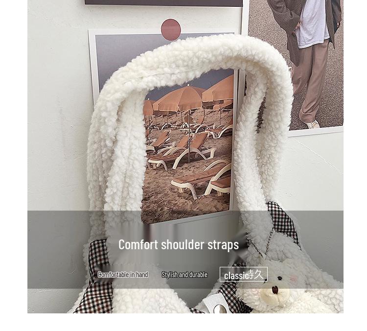 2025 Plush Teddy Bear Shoulder Bag: Cute Ears, Large Capacity, Winter Trend, Lazy Style Handbag for Women