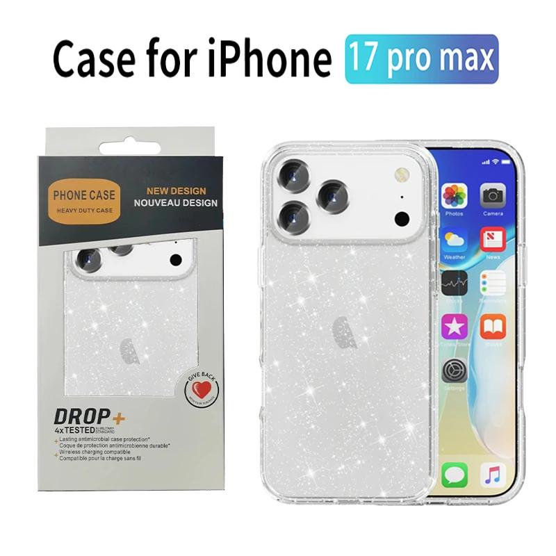 Роскошный Противоударный Чехол-Броня с Блестками из PC+TPU для IPhone 17 Air 16 15 14 Plus 13 12 11 Pro Max Многослойный Защитный Бампер Задняя Крышка