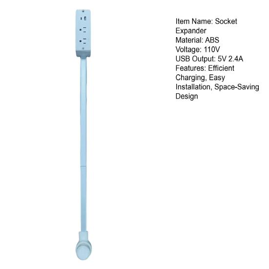 Расширитель розеток с USB-A, USB-C, 2 розетки переменного тока, расширяется на 22–34 дюйма, вращается на 180 градусов, вращающееся основание