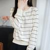 A New Early Autumn Round-neck Knitted Cardigan with Long Sleeves for Women, A Loose and Versatile Two-color Striped Top