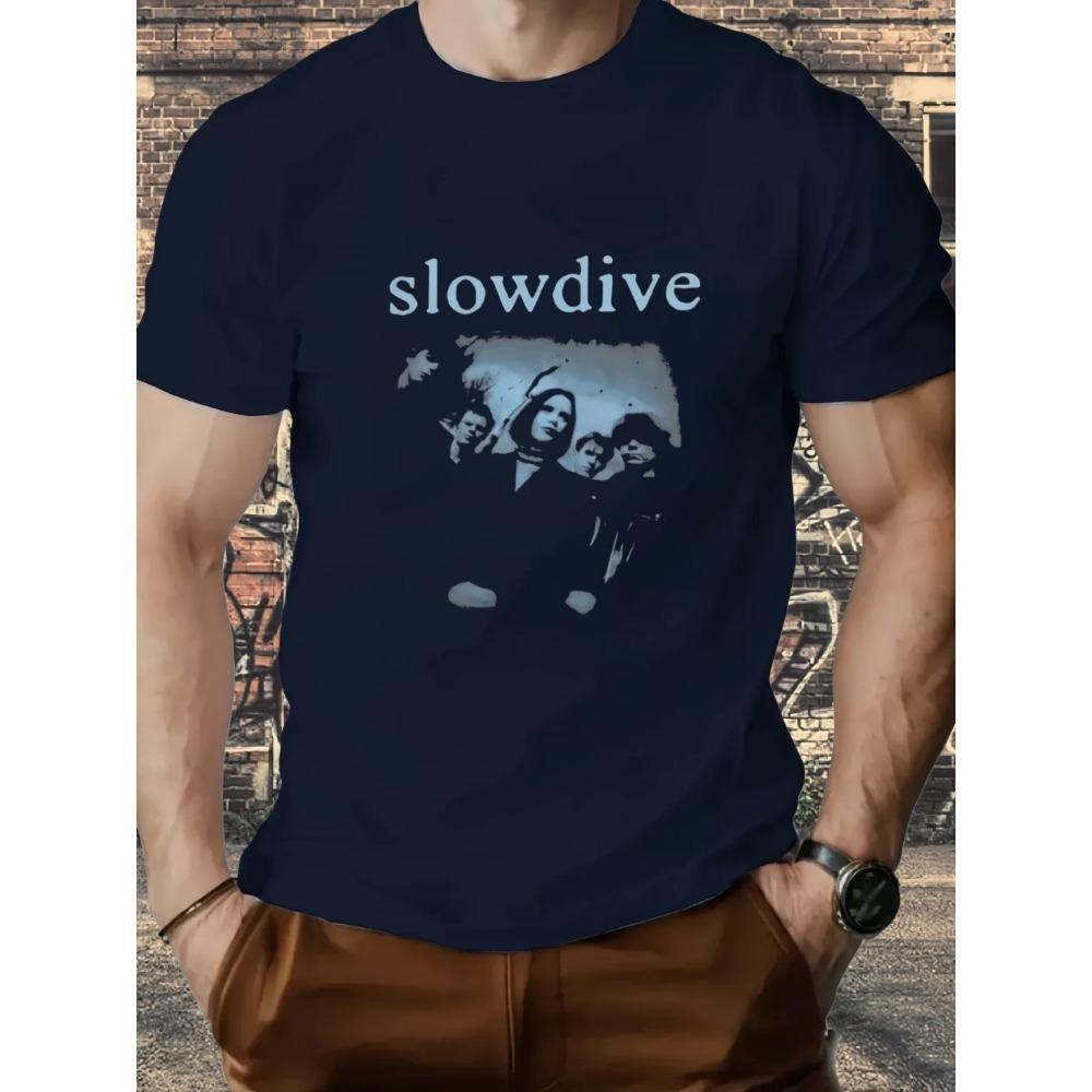 2026 Унисекс Черная Футболка с Коротким Рукавом с Принтом Музыкальной Группы Slowdive Shoegaze Повседневная Футболка с Круглым Вырезом Подходит для Лета