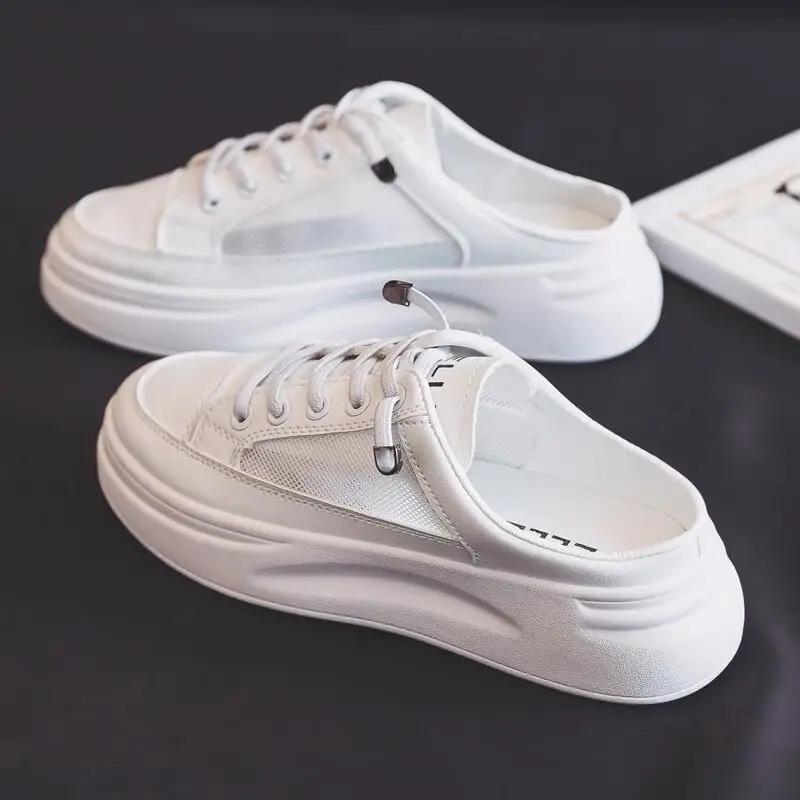 Fashion White Shoes Female  New Style Lat-soled Wild Flat-bottomed Summer Thin Section Baotou Half Slippers