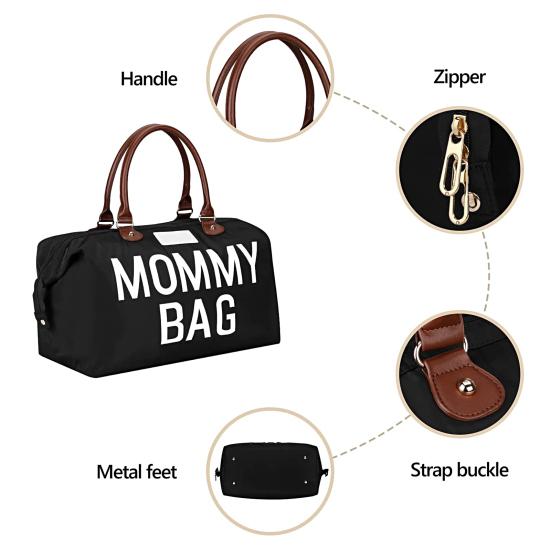 Сумка для подгузников Большая вместимость Вышитые буквы Двойная ручка Ремешок для мамы Больница Путешествия