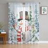 Christmas Snow Scene Snowman Sheer Curtains for Living Room Decoration Window Curtains Kitchen Tulle Voile Curtains