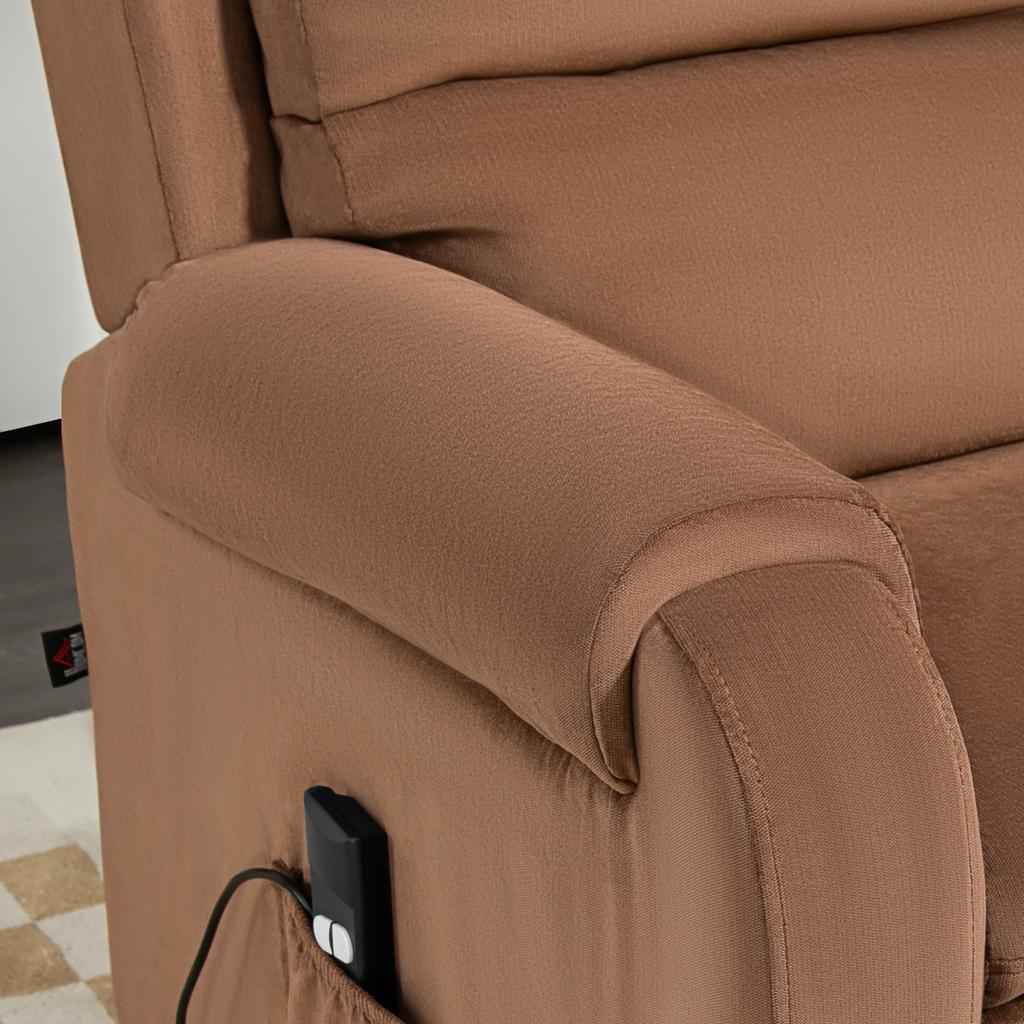 Riser Recliner Armchair Reclining to 160 degrees with Footrest and Remote Control, in Velvet, 85x88x109 cm, Brown