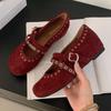 Fashion Comfort Faux Suede Flat Mary Jane Shoes Women Fashion Rivet Belt Buckle Brand Designer Shoes High Quality Soft Sole Casual Shoes