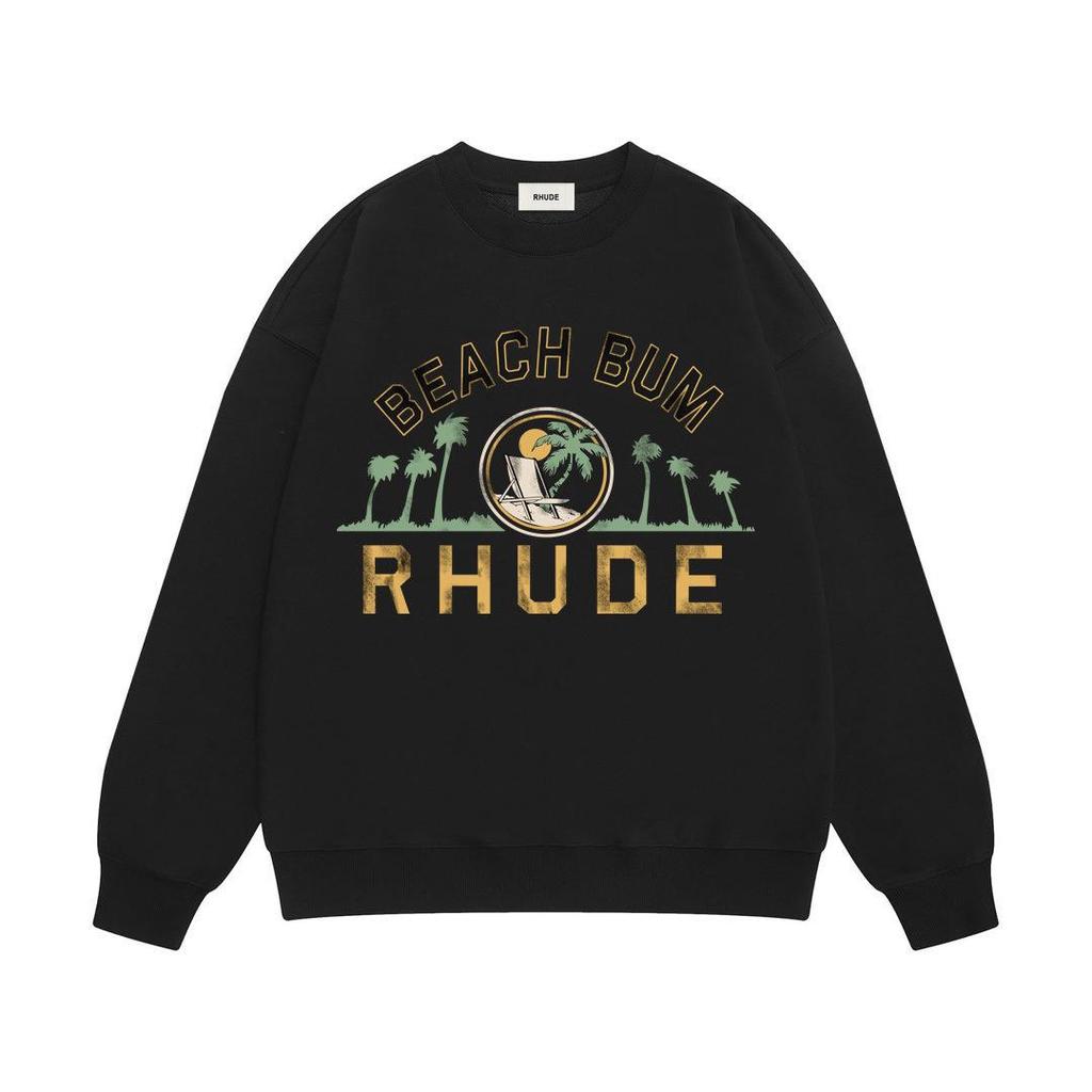 Новая мужская свободная толстовка RHUDE с круглым вырезом, принтом из букв и махровой тканью