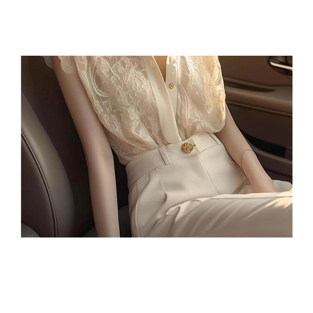 Кружевная рубашка с короткими рукавами для женщин, летний шикарный топ с пуговицами и лацканами