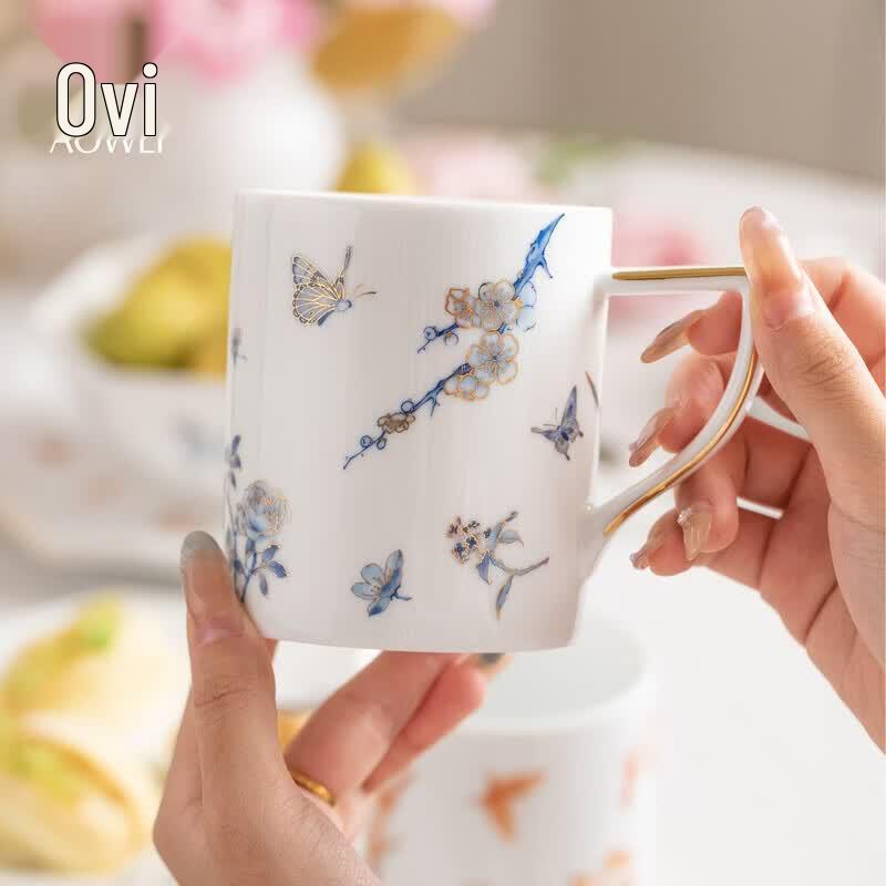 Пара кружек Aowei Jingdezhen сине-белой керамики