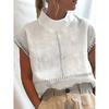 Vintage Summer White Tops Casual Women Cotton Linen Blouses Leisure Stand Collar Blouse