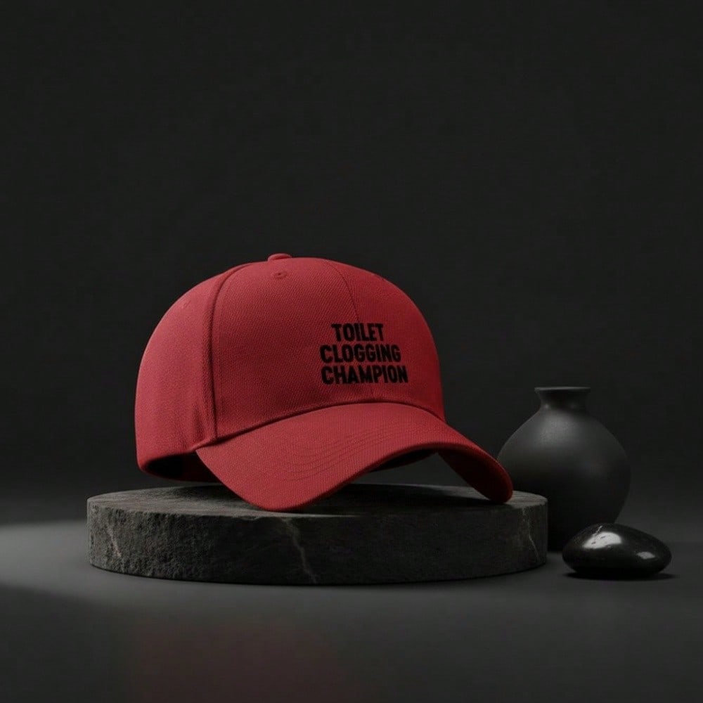 [Funny Baseball Cap] Toilet Clogging Champion Letter Print Polyester Adjustable Breathable Casual Outdoor Sports Dad Hat For Men Women