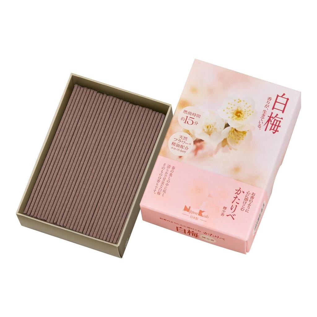 Ароматическая палочка Kataribe White Plum Short, размер 50 г, Nippon Kodo, слабодымная, прибл.
