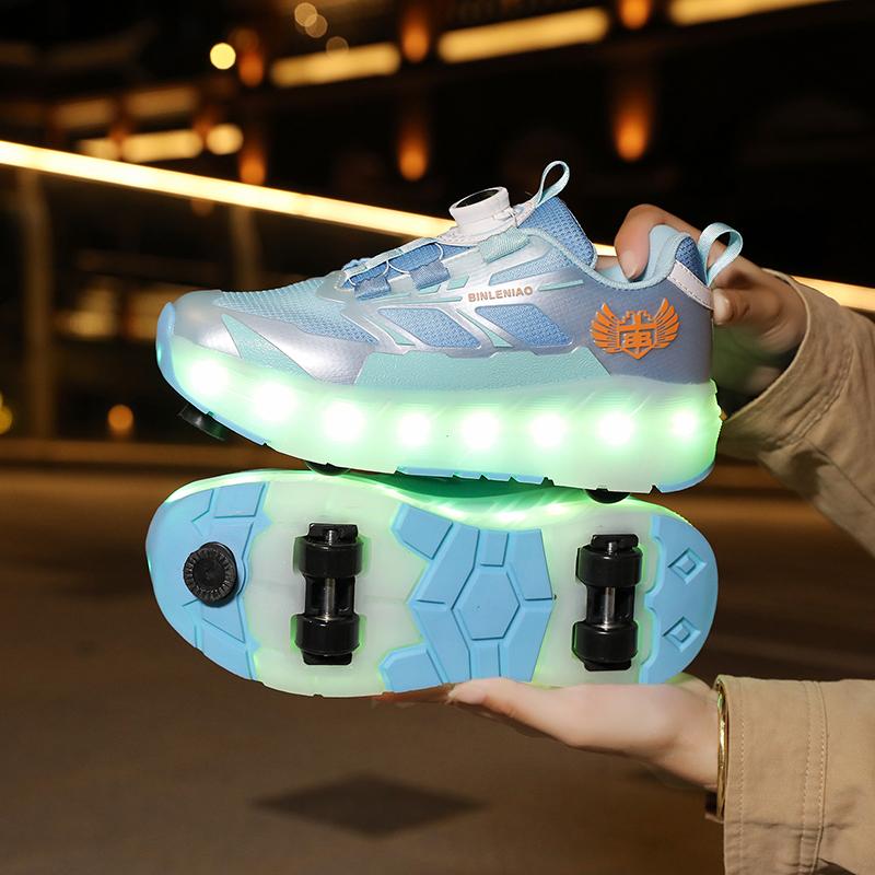Kid's with Brake Roller Skates Removable Flat Charging LED Four Wheels Glowing Sports Shoes Women's Glowing Sneakers