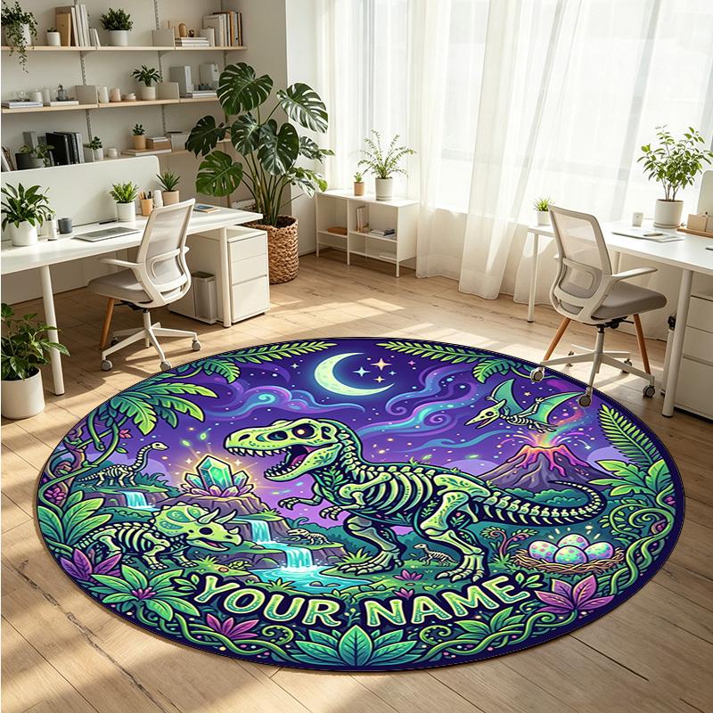 Wild Animals (257) Theme Round Crystal Velvet Rug Custom Name Text Personalized Floor Mat Home Decor Non Slip Crystal Carpet
