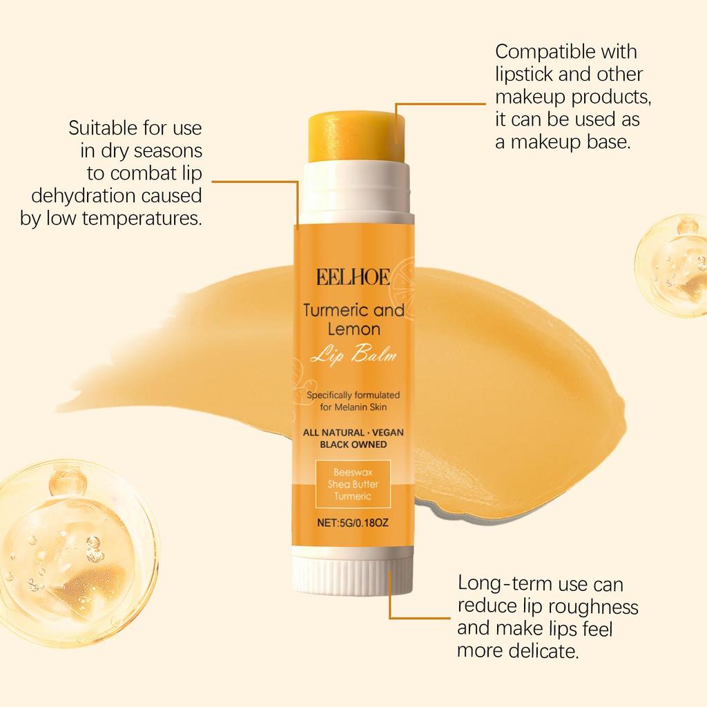 EELHOE turmeric lemon lip balm moisturizes, brightens, softens lip muscles, exfoliates, multi-piece daily moisturizing 1pc