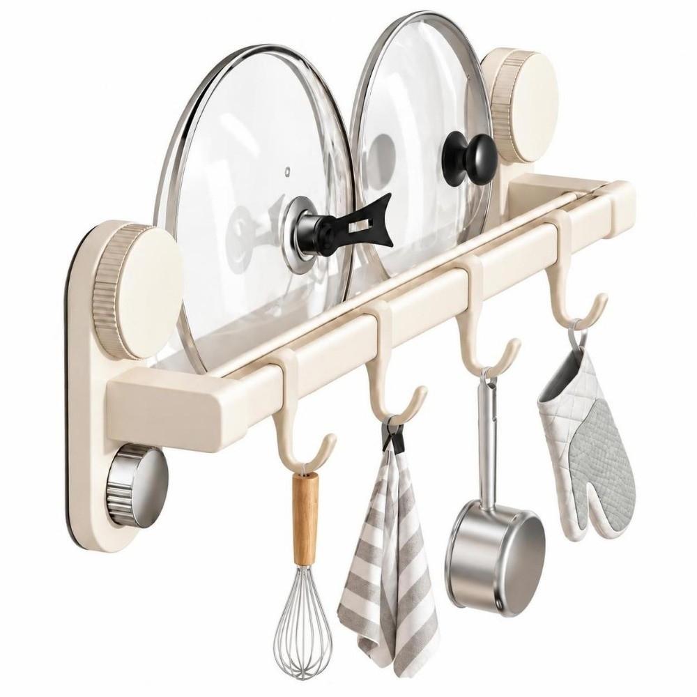 4 Suction Cups Kitchen Hanging Rack No Drill Wall Hooks Organizer Rack Door