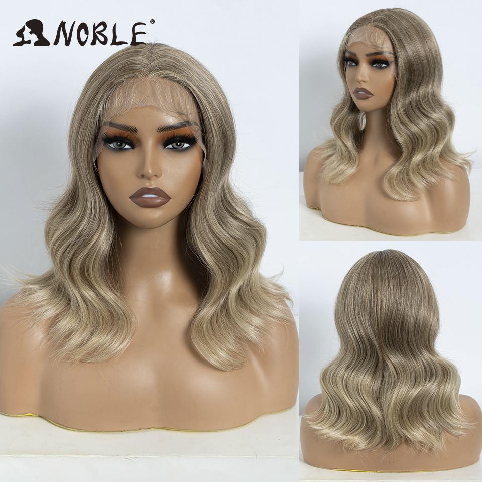 Noble Synthetic Lace Front Wig Body Wave Wig 14 Inch Middle Part Lace Wigs For Women Lace Front Wig Ombre Blonde Golden Wig