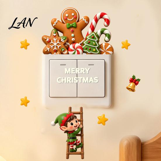 Holiday Theme Socket Protectors Christmas Elf And Gingerbread Man Switch Sticker, Decorative Wall Decal for Home Removable PVC Stickers Decor,