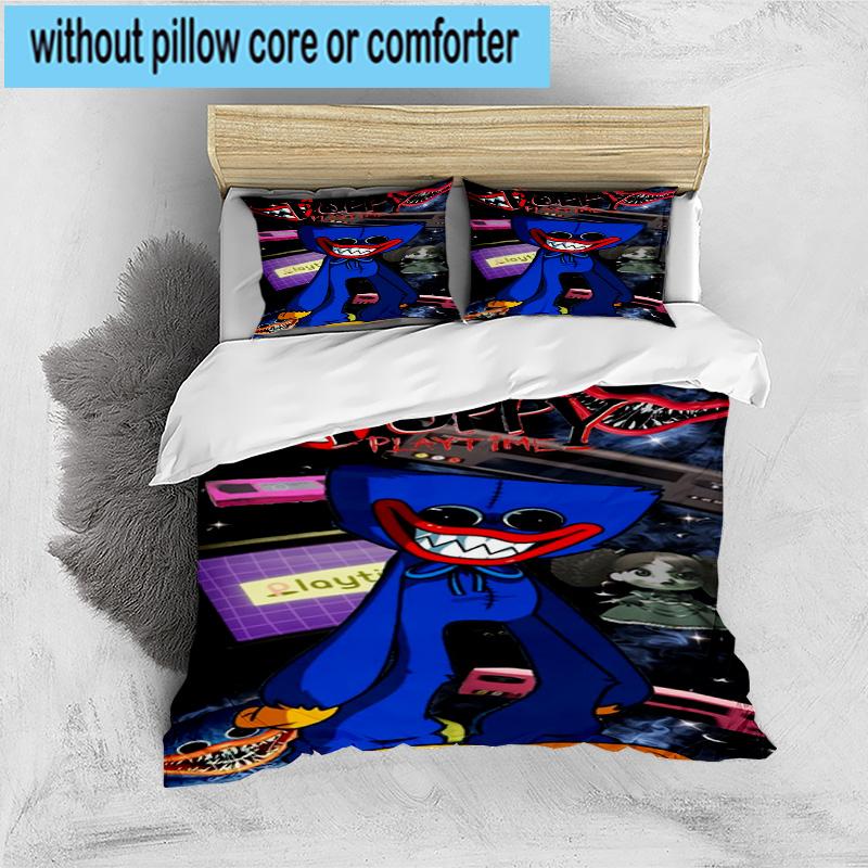 Blue Monster Huggy Family 3pcs Bedding,Including 1pc Duvet Cover And 2pcs Pillowcases Perfect for Christmas,Ideal for Bedroom, Dormitory