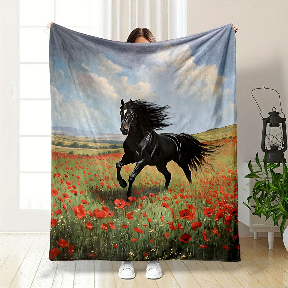 Majestic Horse in Poppy Field for all seasons blanket lunch break throw gift