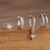 4pcs Fashion Stainless Steel Cubic Zirconia Star Dangle Earring Set For Women Cartilage Piercing Earring Ear Clip Korean Jewelry