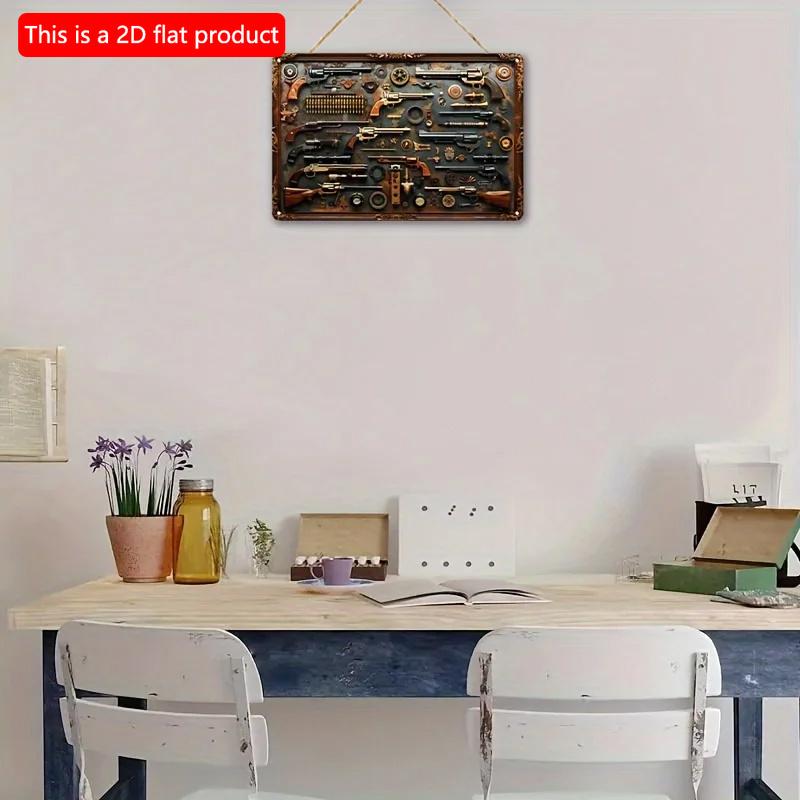 2D Flat Wooden Sign 30*20cm Vintage-Style Gun-Themed Wooden Wall Sign, Decorative Sign & Plaque for Home, Bar, Cafe, Garage, Rustic Wooden Decor