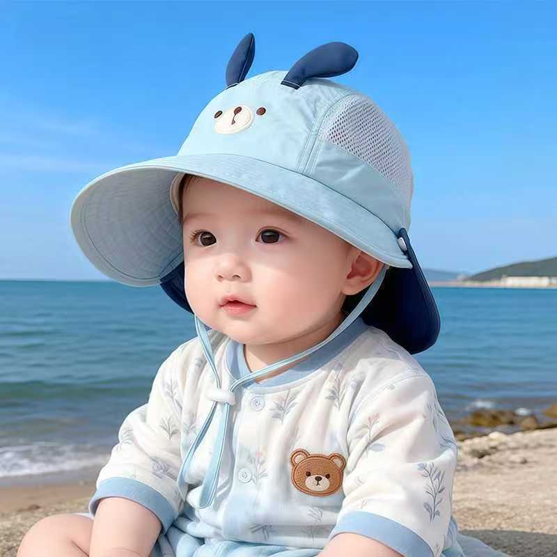 Cute Fishing Cap Children Breathable Protection UV Large Brim Beach Sun Hat Sunshade Quick Dry Mesh Cartoon Camping Bucket Cap