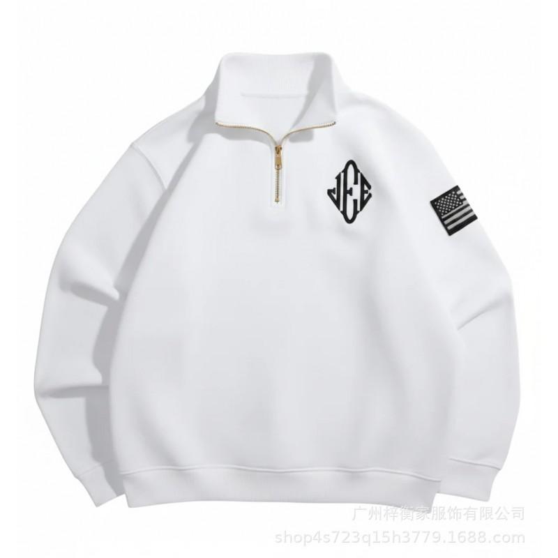 Men Women Oversized Zip Up Hoodie Stand Collar Embroidery Sweatshirt Casual Streetwear