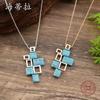 New Geometric Square Blue Marble Pattern Small Pendant Women's Fashion Simple Irregular Square Necklace