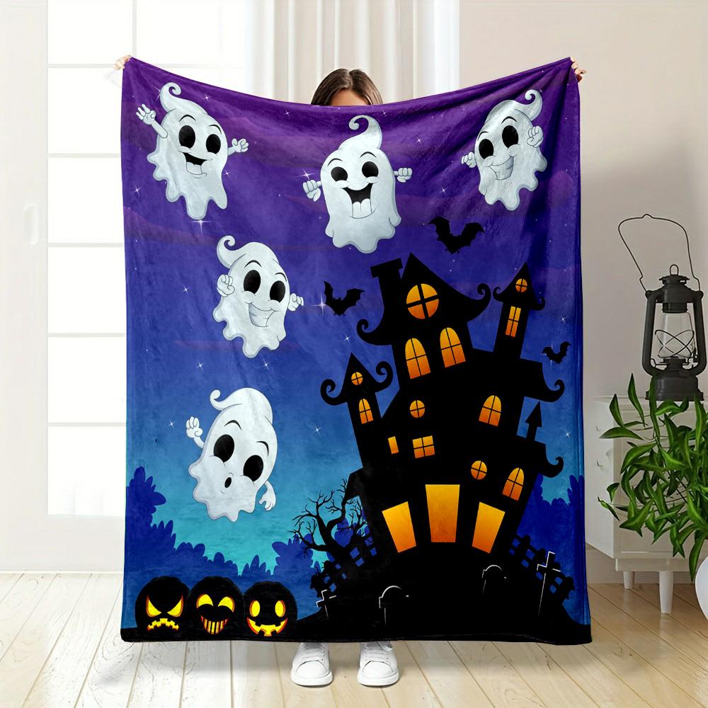 "Spooky Ghosts and Haunted House Design" Patterned flannel blanket perfect for the bedroom living room, sofa, or a little nap