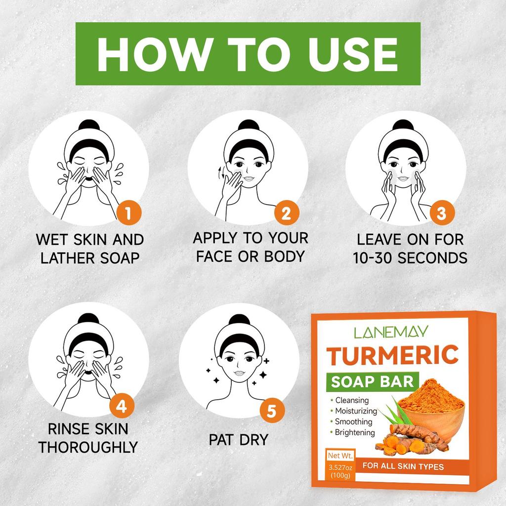 Мыло-кусок с куркумой 100 г - Мягкое очищение кожи, разглаживание кожи, увлажнение и осветление кожи для всех типов кожи