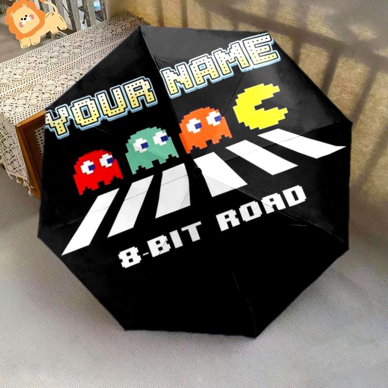 1 шт. Автоматический складной зонт - Узор Pac-Man с индивидуальным именем, Портативная и складная конструкция с 8 спицами, Рождественские и Дни рождения Подарки