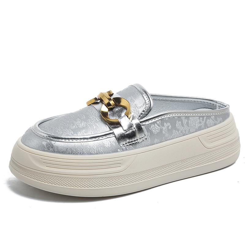 Baotou half shappers женские новые туфли на толстой подошве без каблука с полуподдержкой летом 2025 года носят ленивые туфли с одной педалью