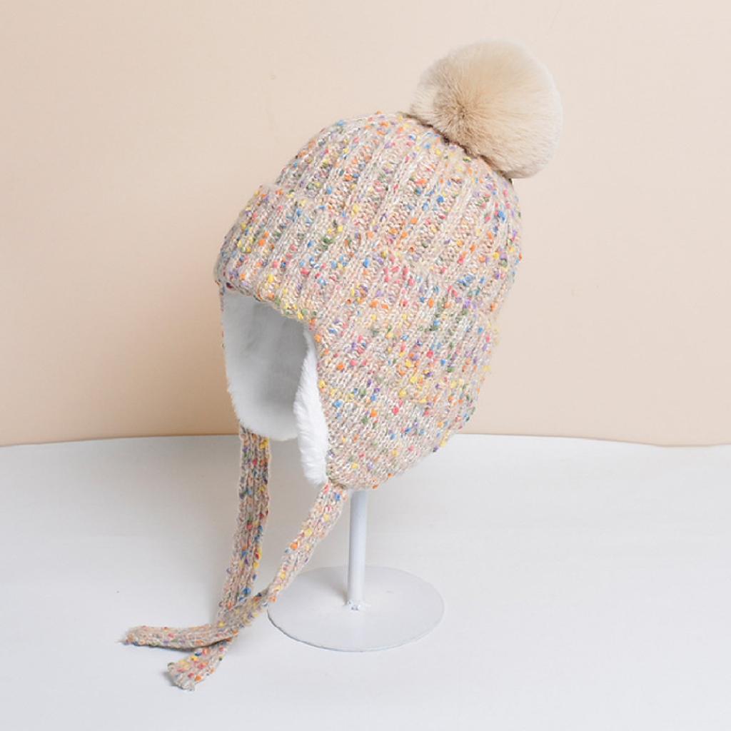 Женская зимняя шапка, вязаная шапка-ушанка, шапка-чулок с ушками, уличная теплая меховая шапка