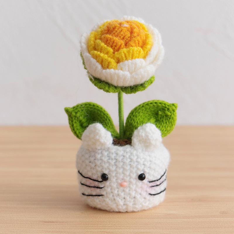 New Animal Crochet Flower Pot Cute Handwoven Flowers Knitting Flower Bookshelf Car Decoration Friends Gifts