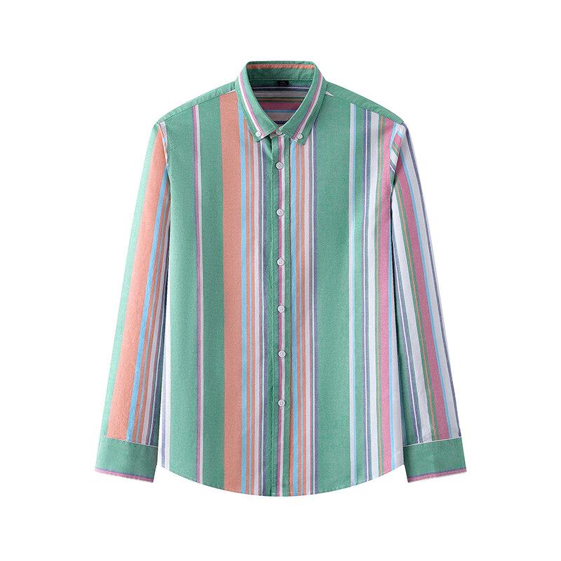 100% хлопок рубашки мужские Oxford Spun модные полосатые повседневные рубашки с длинными рукавами