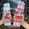 1PC Crab Cartoon Print 750ml Color Plastic Sports Water Bottle Leakproof Flip Straw Lid Suitable for Sports Office Home Use